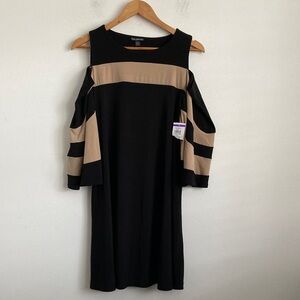 Nina‎ Leonard Black and Tan Cold Shoulder Dress Medium